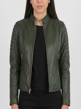 Aurelia Quilted Green Leather Biker Jacket