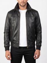 Air Rolf Black Leather Bomber Jacket