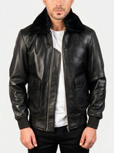 Airin G-1 Black Leather Bomber Jacket