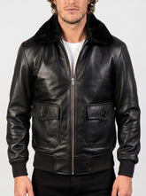 Arden Black Leather Bomber Jacket
