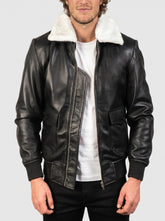 Airin G-1 Black & White Leather Bomber Jacket