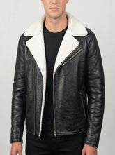 Ashby White Shearling Black Leather Jacket