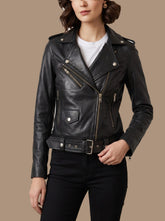 Amara Black Leather Biker Jacket