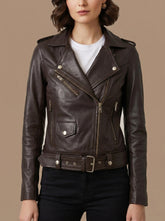 Amara Dark Brown Leather Biker Jacket