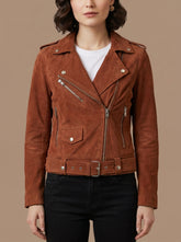 Amara Brown Suede Biker Jacket