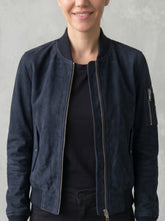 Iris Blue Suede Bomber Jacket