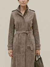 Belted Suede Trench Long Coat