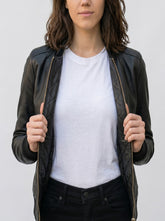 Margot Black Leather Bomber Jacket