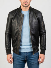 Bomia Ma-1 Black Leather Bomber Jacket