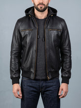 Bouncer Biz Black Leather Bomber Jacket