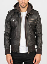 Bravado Brown Hooded Leather Bomber Jacket