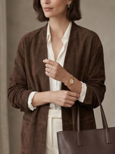 Chocolate Brown Collarless Suede blazer