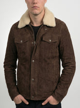 Coffner Brown Shearling Fur Buttoned Jacket with Double Pocket