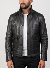 Camden Black Leather Bomber Jacket