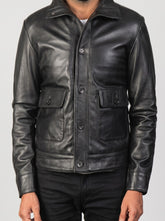 Columbus Black Leather Bomber Jacket