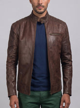 Dean Brown Leather Biker Jacket