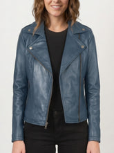 Frankie Blue Leather Biker Jacket