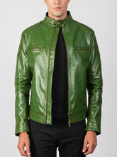 Sherwood Green Leather Biker Jacket