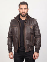Glen Street Brown Leather Bomber Jacket