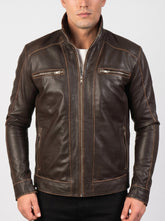 Hudson Brown Leather Biker Jacket