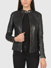 Kaia Black Leather Biker Jacket