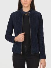 Kaia Navy Suede Biker Jacket