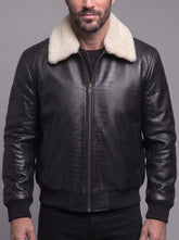 Kingston Black Croc-Shearling Leather Bomber Jacket