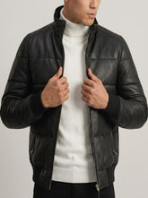 Lucas Black Leather Puffer Bomber Jacket