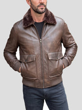 Men's Brown Leather Aviator Jacket