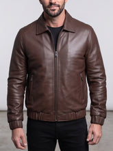 Men's Brown Leather Bomber Jacket