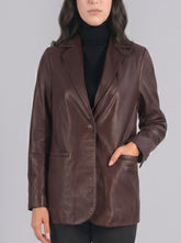 Norma Maroon Leather Blazer