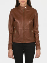 Remi Tan Leather Biker Jacket