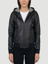 Florence Black Hooded Leather Bomber Jacket