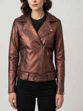 Della Maroon Leather Biker Jacket