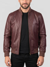 Sheldon Maroon Leather Bomber Jacket