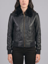 Elise Black Leather Bomber Jacket
