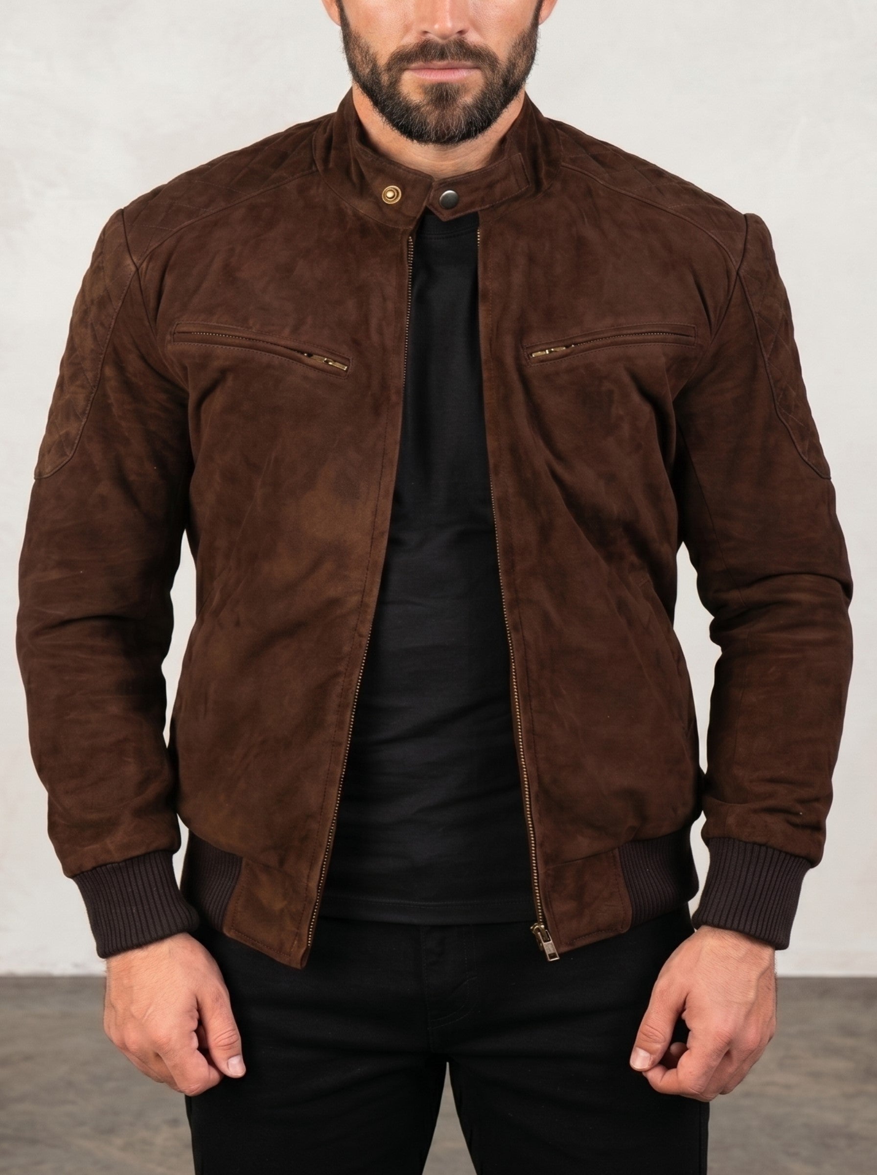 Mocha Suede Bomber Jacket – Selby – Leather Makers