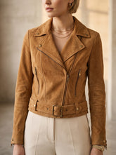 The SiennaBelted Camel Suede Biker Jacket
