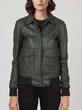 Wren Green Leather Bomber Jacket
