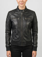 Esme Black Leather Bomber Jacket